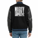 Marty Supreme Black & Blue Varsity Jacket Back
