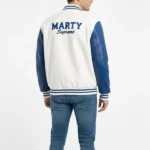 Marty Supreme Blue & White Varsity Jacket Back