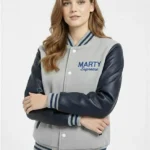 Marty Supreme Gray & Navy Varsity Leather Jacket