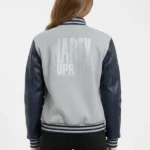 Marty Supreme Gray & Navy Varsity Leather Jacket Back