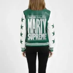 Marty Supreme Green and White Varsity Jacket Back