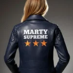 Marty Supreme Navy Blue Leather Jacket Back