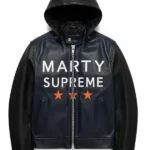 Marty Supreme Navy Hooded Leather Jacket