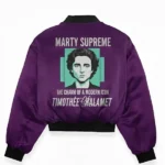 Marty Supreme Timothee Chalamet Purple Bomber Jacket Back