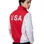Marty Supreme Timothee Red And White Track Jacket Back