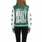Marty Supreme White and Green Varsity Jacket Back