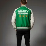 Marty Supreme White and Green Varsity Jacket Back
