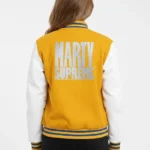 White & Yellow Marty Supreme Varsity Leather Jacket Back