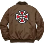 Supreme Bomber Brown Jacket with Fur Collar Back